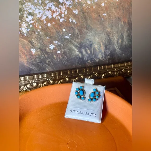 New Vintage Genuine Sleeping Beauty Turquoise Artisan Sterling Silver Earrings - Picture 7 of 11